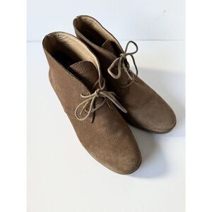 Lucky Brand Junes‎ Ankle Boots  Light-Brown Lace Up Leather Wedge Booties 9M